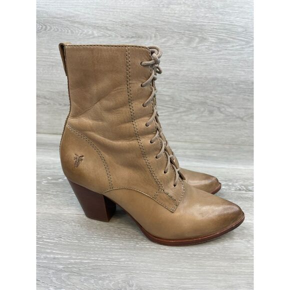 Frye Women's Melissa Bootie Biker Ankle Lace-Up Victorian Boot Leather 5.5 Brown - Picture 1 of 11